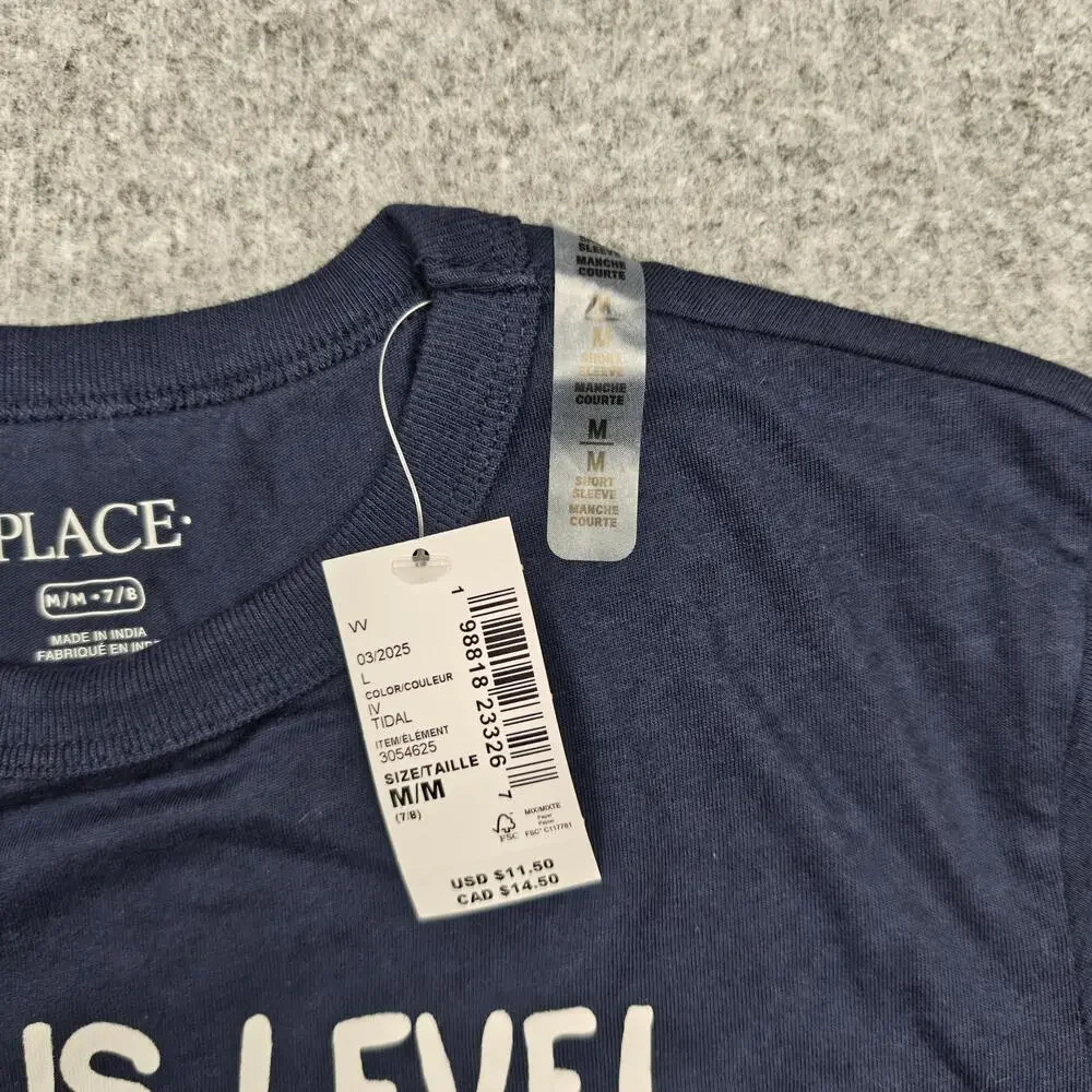 The Children's Place Shirt Kids 7-8 Years Blue Cotton/Poly Graphic Tee